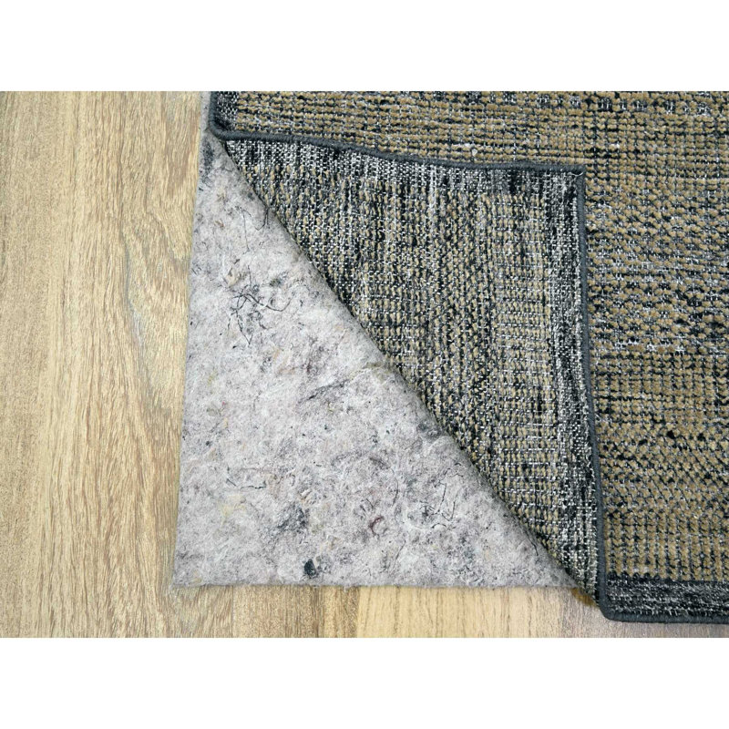 Tapis de couloir oriental 2 pi 6 po x 8 pi noir anthracite et brun avec os déformé et gaufré exposé, 100% laine, tapis oriental noué à la main