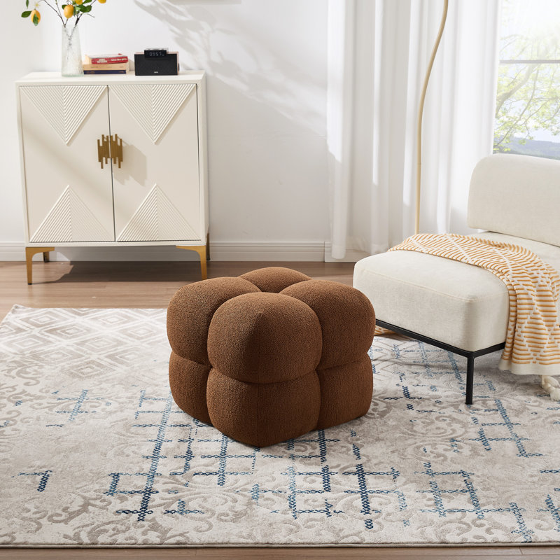 Robertas 20.9" Tufted Square Footstool Ottoman, Brown