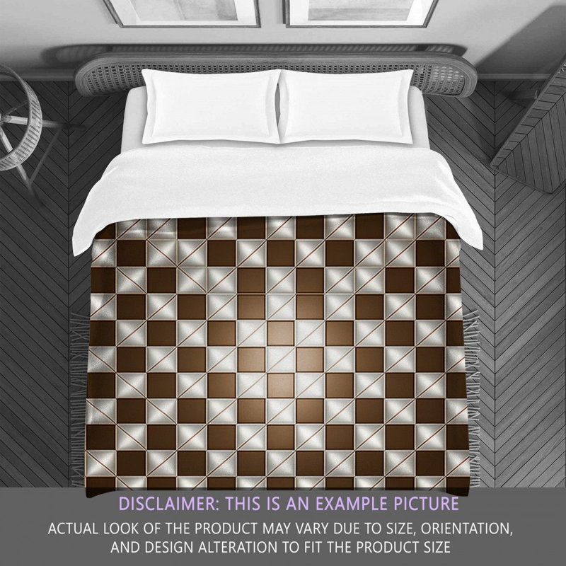 Polyester Comforter, Twin Comforter, Brown/Silver Checkered