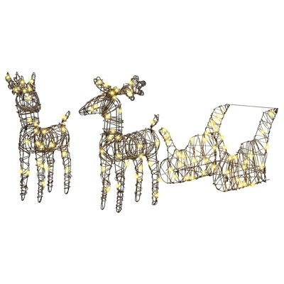  Reindeer Pull Sleigh Warm White 52.5 X 28 X 32.5 Cm Rattan
