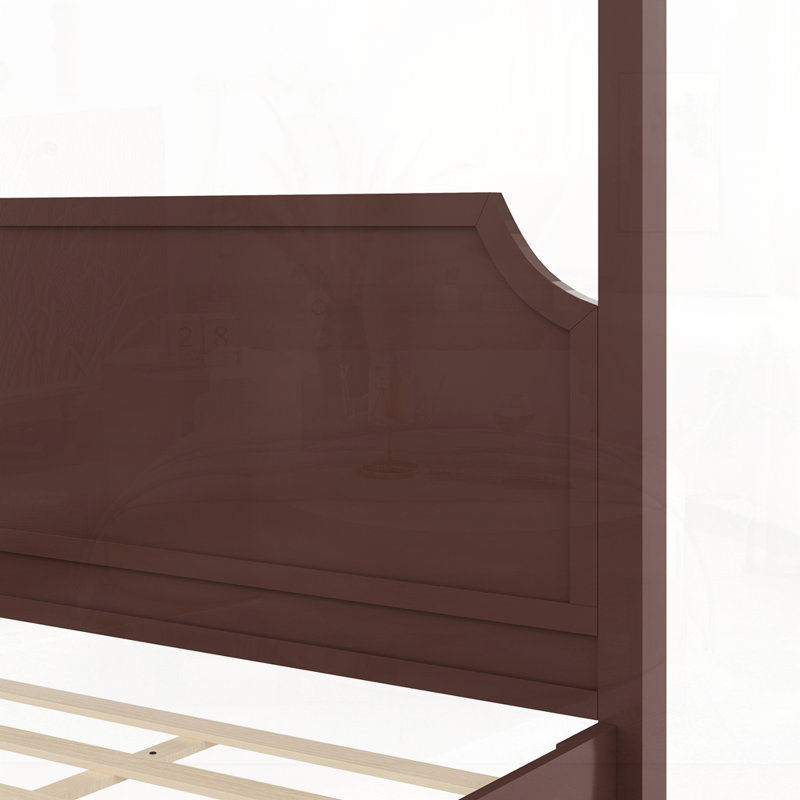 Lit plateforme à baldaquin en bois avec tête de lit et pieds de support, Walnut, Queen