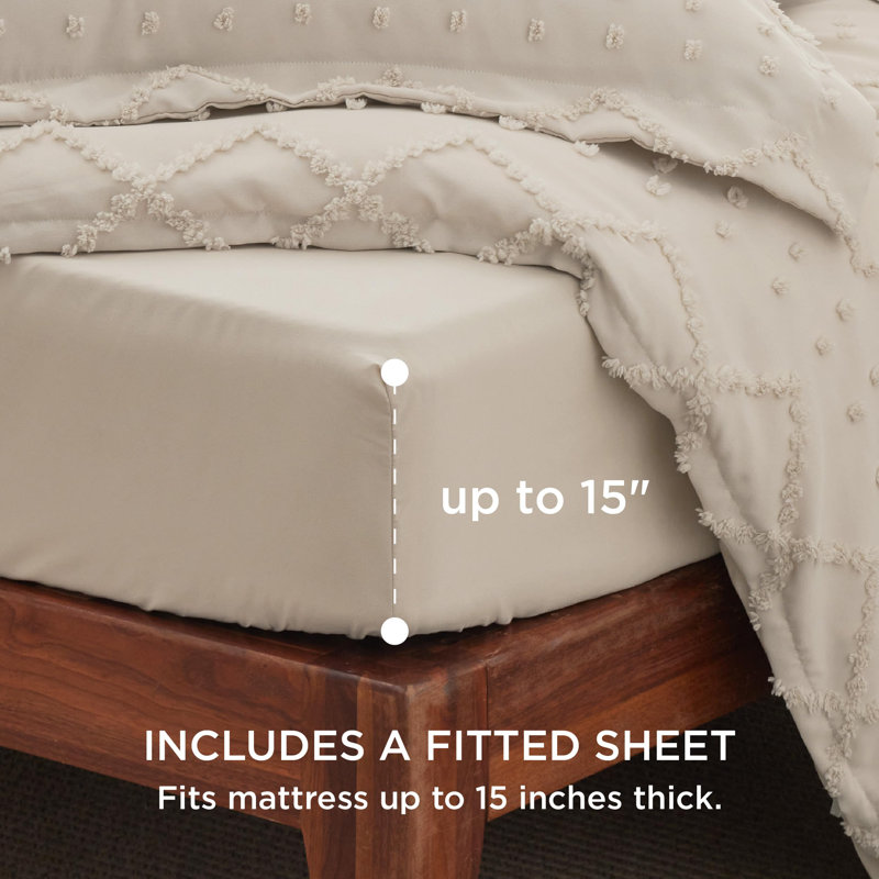Housse de couette avec drap-housse Bedure Boho, Queen Duvet Cover, Beige