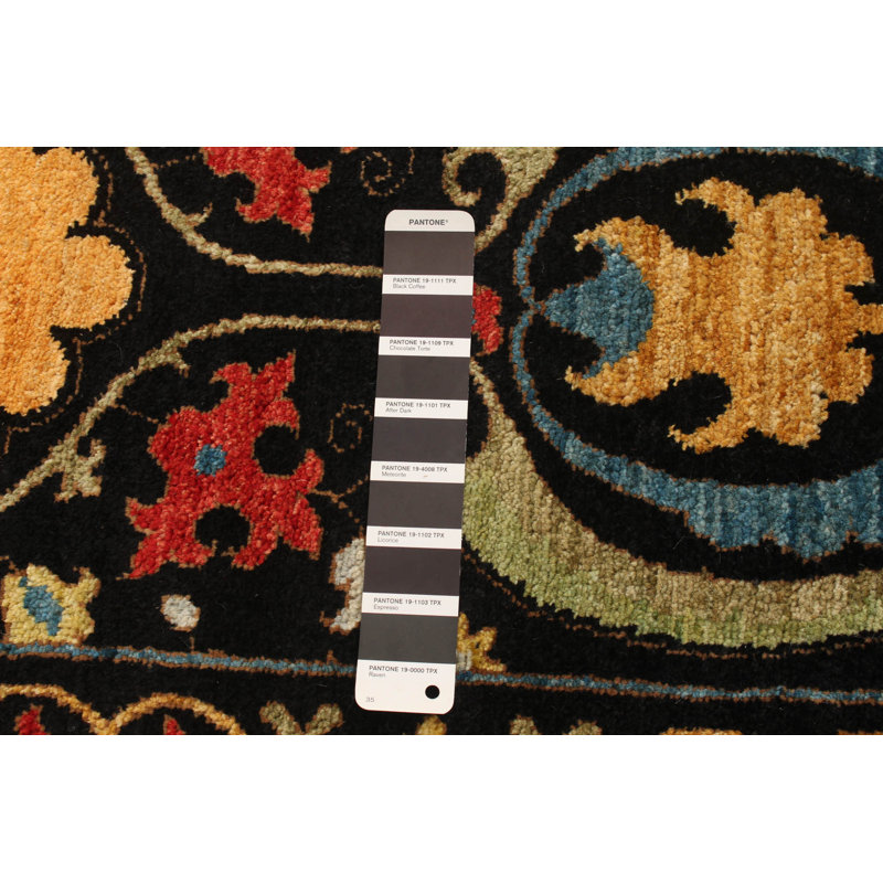 Tapis unique en laine noué à la main 3 pi x 5 pi noir / orange / nouvel âge Lahore Finest de Casim