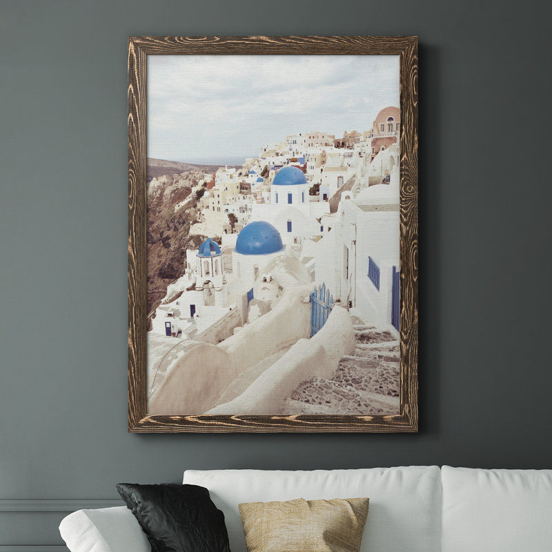 Santorini - photographie sur toile encadrée, H 37,5 po x l 27,5 po x P 1,5 po, Encadré de bois de noyer