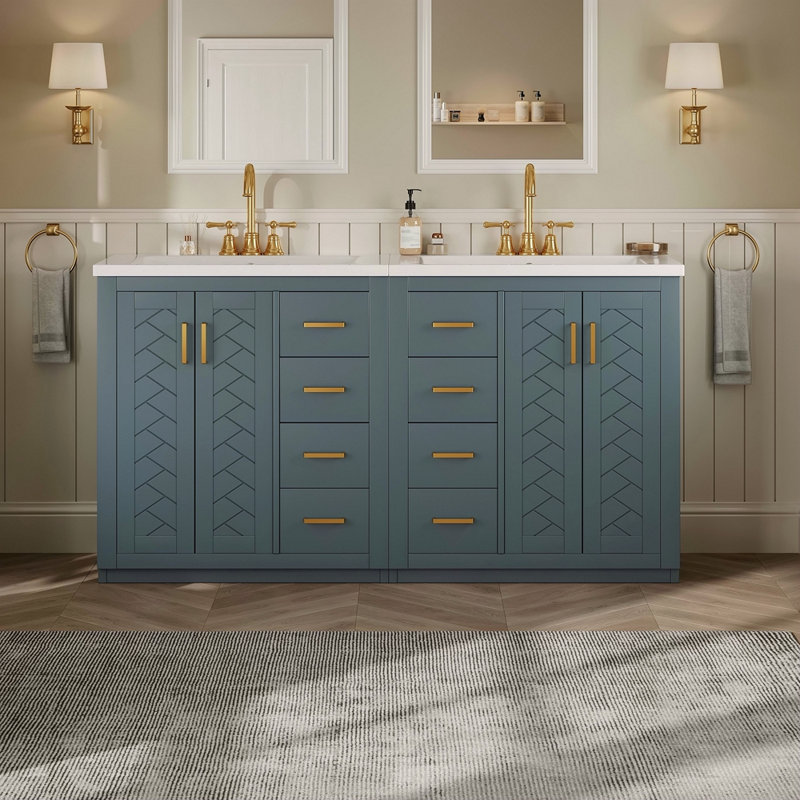 Ensemble de meuble-lavabo 60 po avec lavabo en céramique, armoire de rangement en bois massif, ensemble de meuble-lavabo autoportant avec 3 tiroirs et portes à fermeture douce