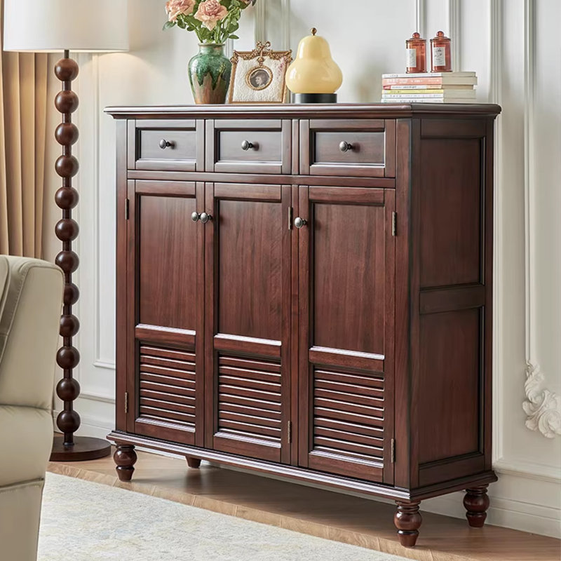 Dark-brown Solid Wood Shoe Storage Bench