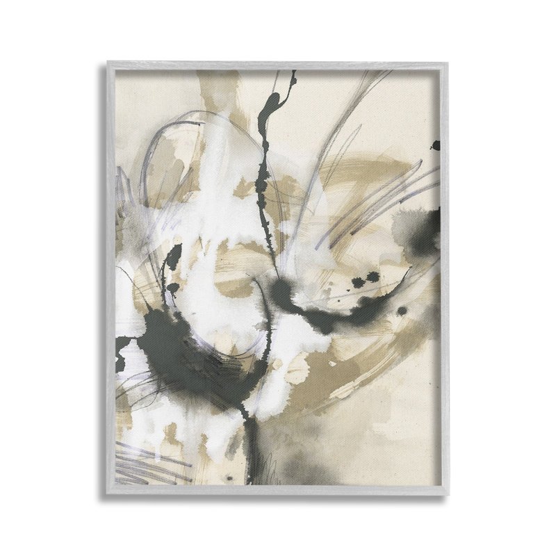 "Cadre simple abstrait noir et beige fluide" par June Erica Vess sur toile, H 20 po x l 16 po