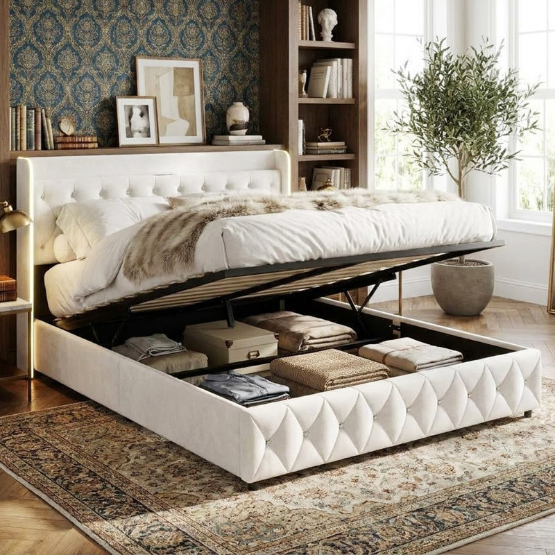 Upholstered Ottoman Bed, European Kingsize (160 x 200 cm)