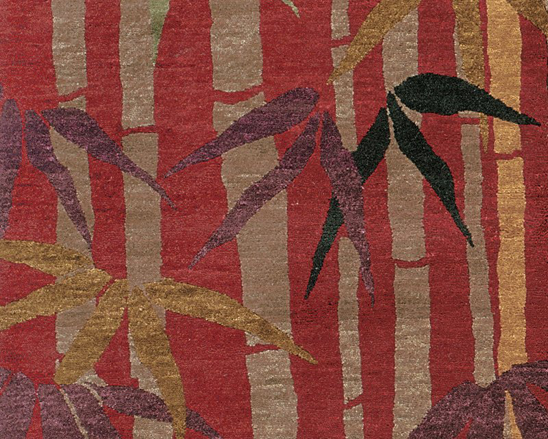 Bamboo Floral Area Rug in Gray/Red, Rectangle 8' x 10'