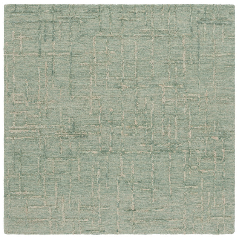 Melaniece Ebony Hand Tufted Wool Cotton Abstract Rug in Green, Square 6'