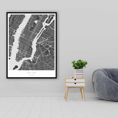 New York Graphic Map - Industrial Framed Canvas for Home Decor