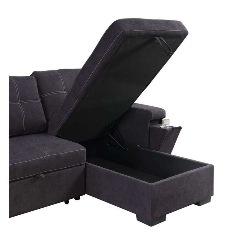 Canapé-lit modulaire réversible en tissu tissé noir l 95 po Ollie, Tissu noir