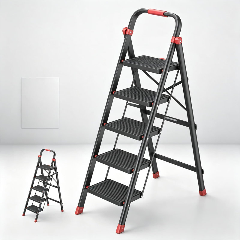 Escabeau pliable avec poignée, pédales larges antidérapantes et pieds, escabeau robuste pour adultes, échelle pliante peu encombrante pour la maison, la cuisine et la chambre à coucher