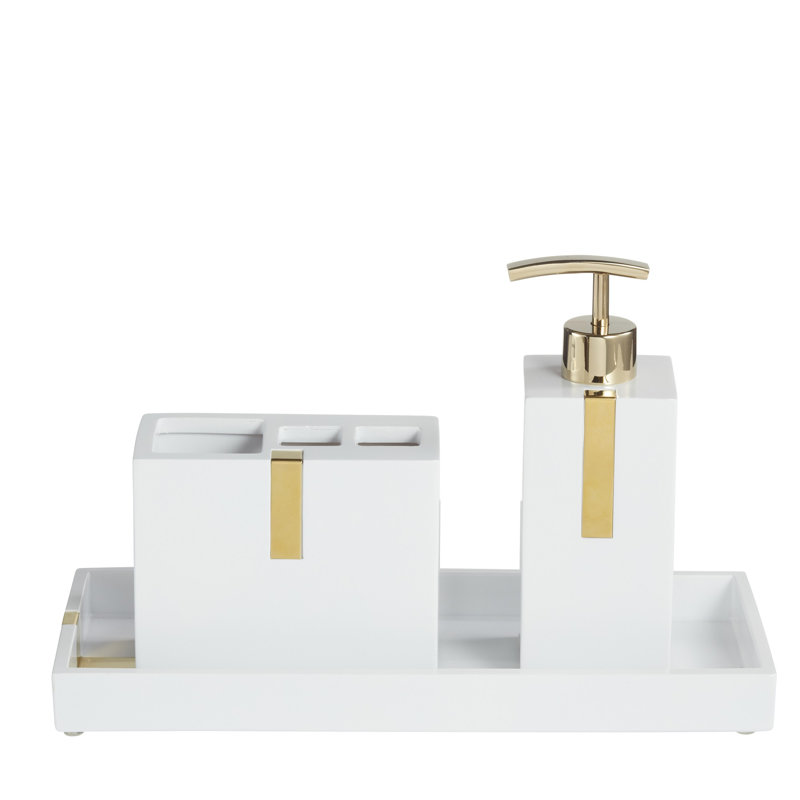 Houston Street Bathroom Accessory Set, White/Gold