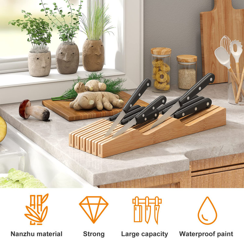 Bamboo In-Drawer Knife Block Organizer for 11 Knives
