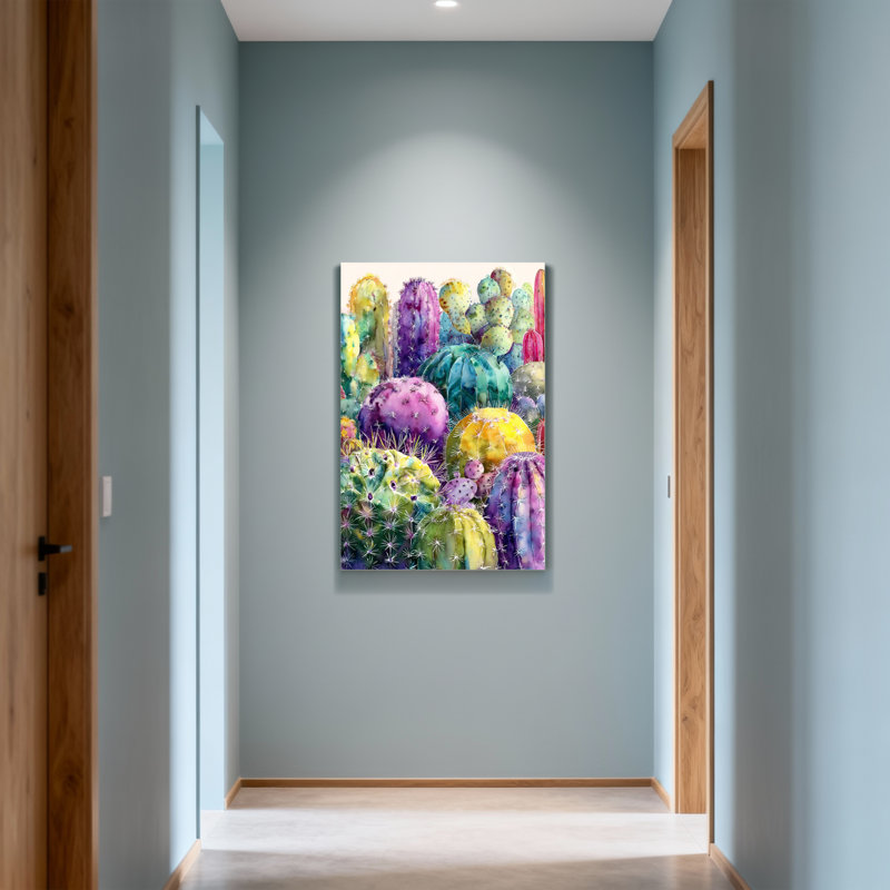 Plantes et fleurs, impression de jardin de cactus colorés, H 28 po x l 40 po