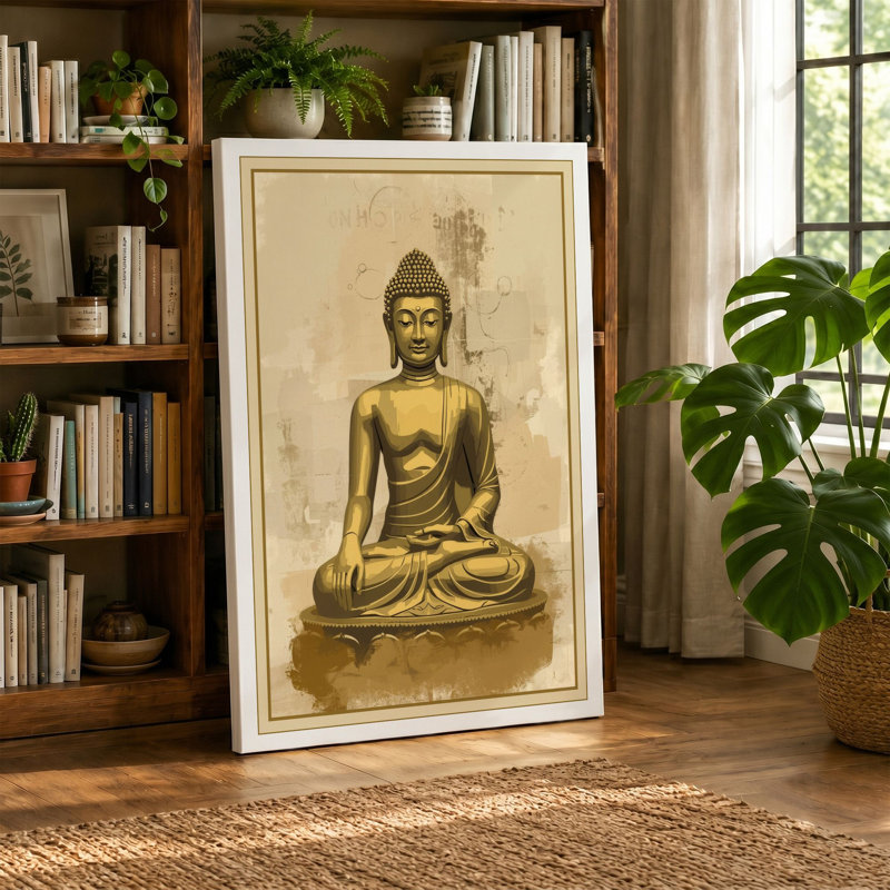 Buddha in Repose Japandi - Wrapped Canvas, 36x24 - 91.4 x 61.0 cm, Ochre Border