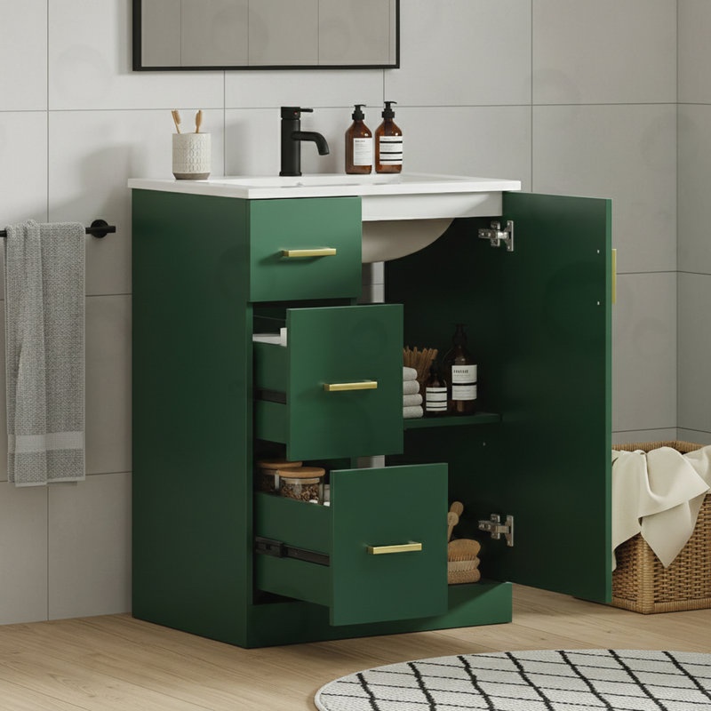 Meuble-lavabo avec 2 tiroirs, Vert
