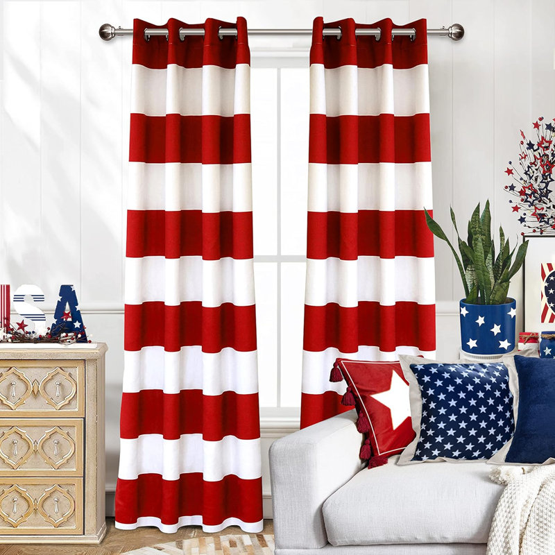 Eastcote Striped Room Darkening Grommet Curtains, Red, 42" W x 84" L