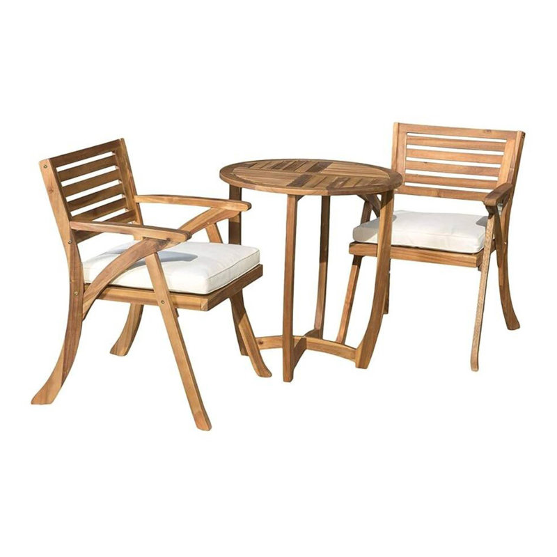 Ensemble repas d'extérieur en bois 3 pièces KD avec coussins Hermosa