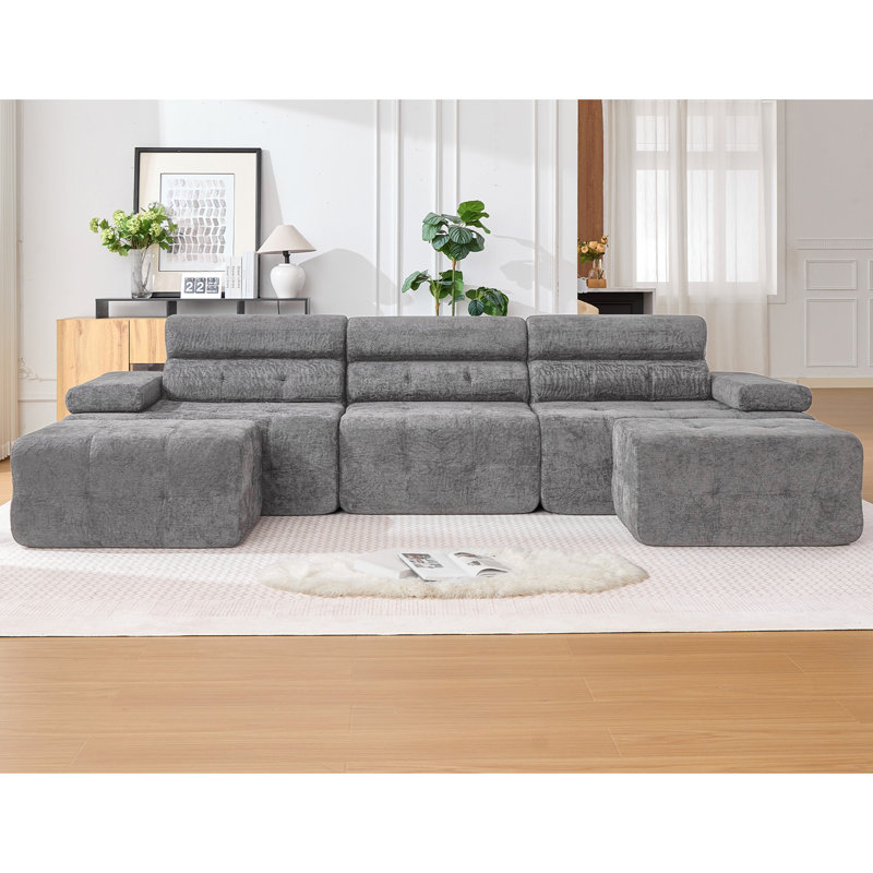 134" W Modular Boneless U-Shaped Compression Sectional Sofa, Gray