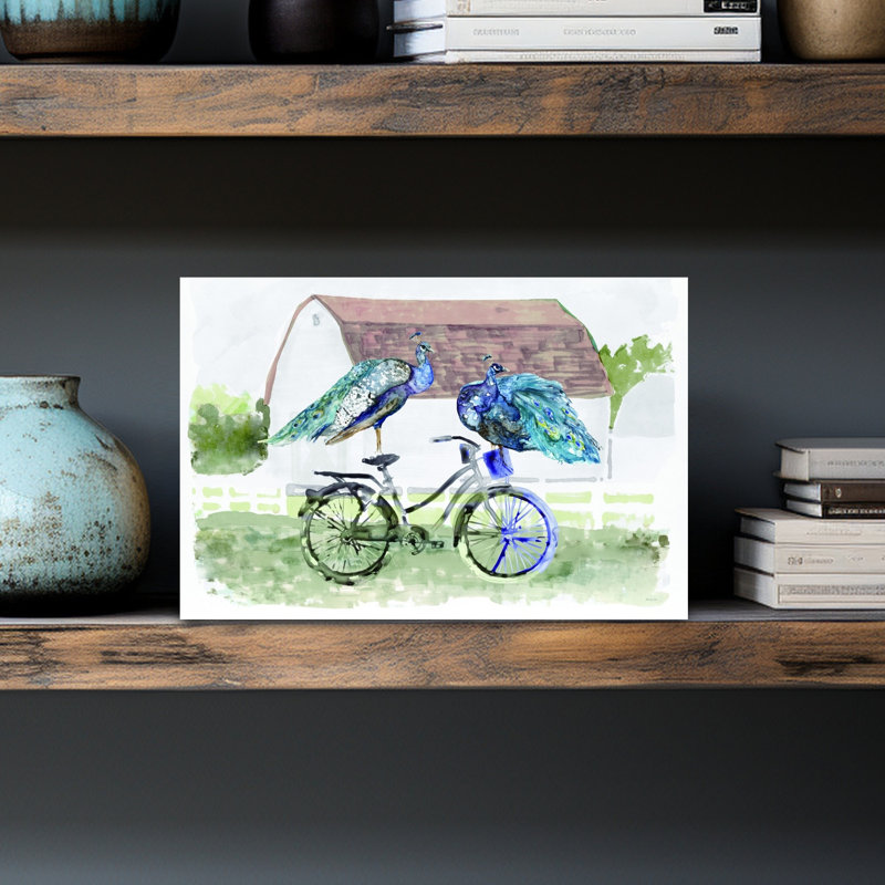 Art mural contemporain fantaisiste, campagne, paon, H 12 po x l 18 po