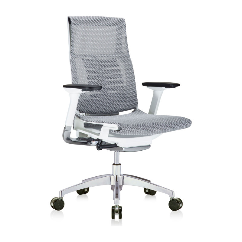 High-Back Gray Mesh Swivel Executive Chair with Adjustable Arms