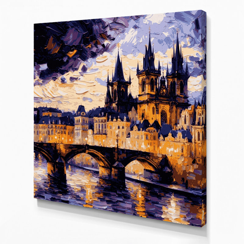 Art mural sur toile grise avec villes cités, République tchèque, H 16 po x l 16 po