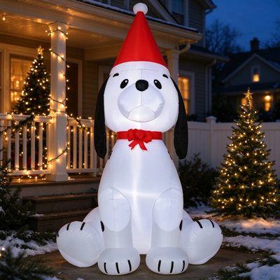 LED Lighted Blow Up 6ft Inflatable Christmas Puppy Dog, Indoor Outdoor Yard Lawn Holiday Decoration, Puppy Dog with Santa Hat Design