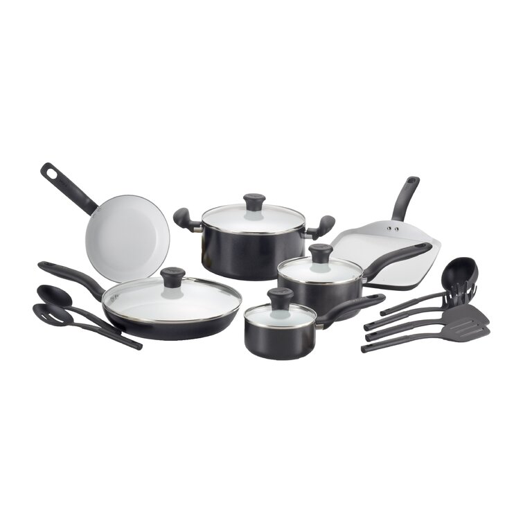 T-fal Initiatives 18 Piece Aluminum Nonstick Cookware Set & Cooking Utensils  & Reviews