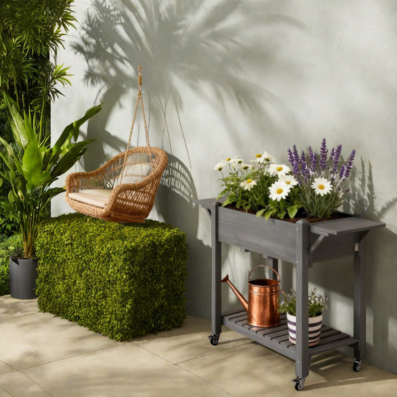 Jardinières en bois multifonctionnelles avec rangement, conception mobile pour une utilisation extérieure moderne