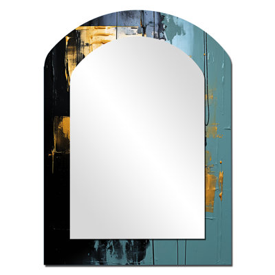 Bliss Of Happiness In Yellow And Blue IV - Abstract Collages Unique Shape Decorative Mirror, Modern Freeform Large Wall Mirror, Printed Metal Art