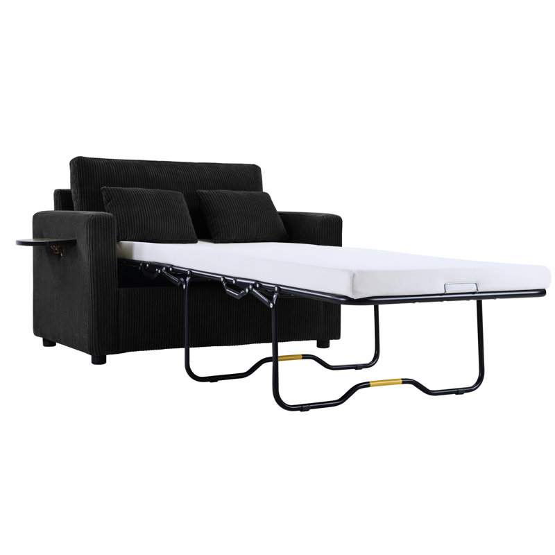 Lit simple de 47,2 po avec surface de couchage rabattable, table d'appoint pliable sur le bras gauche pour les collations, bras de chargement pour accoudoir à droite, petits accessoires de poche, coussins lombaires, espaces en velours côtelé ultra doux, noir
