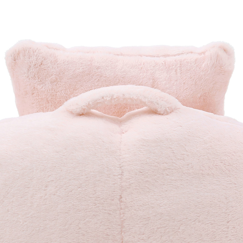 Fauteuil à billes surdimensionné avec repose-pieds, Fausse fourrure rose