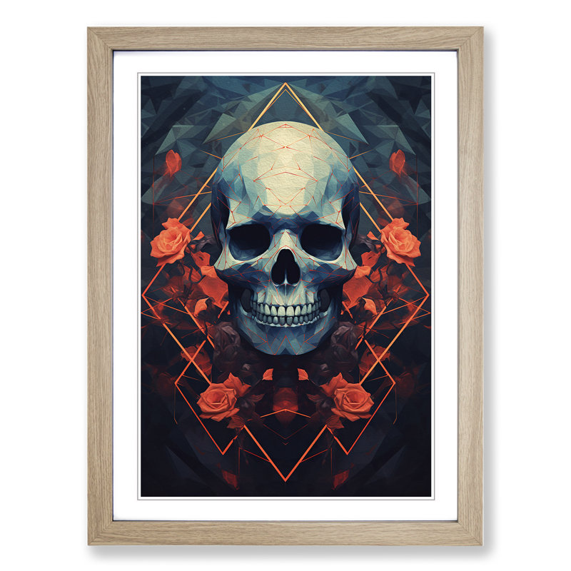Skeleton No.2 - Single Picture Frame Print on Wood, Oak Framed, 64cm H x 46cm W