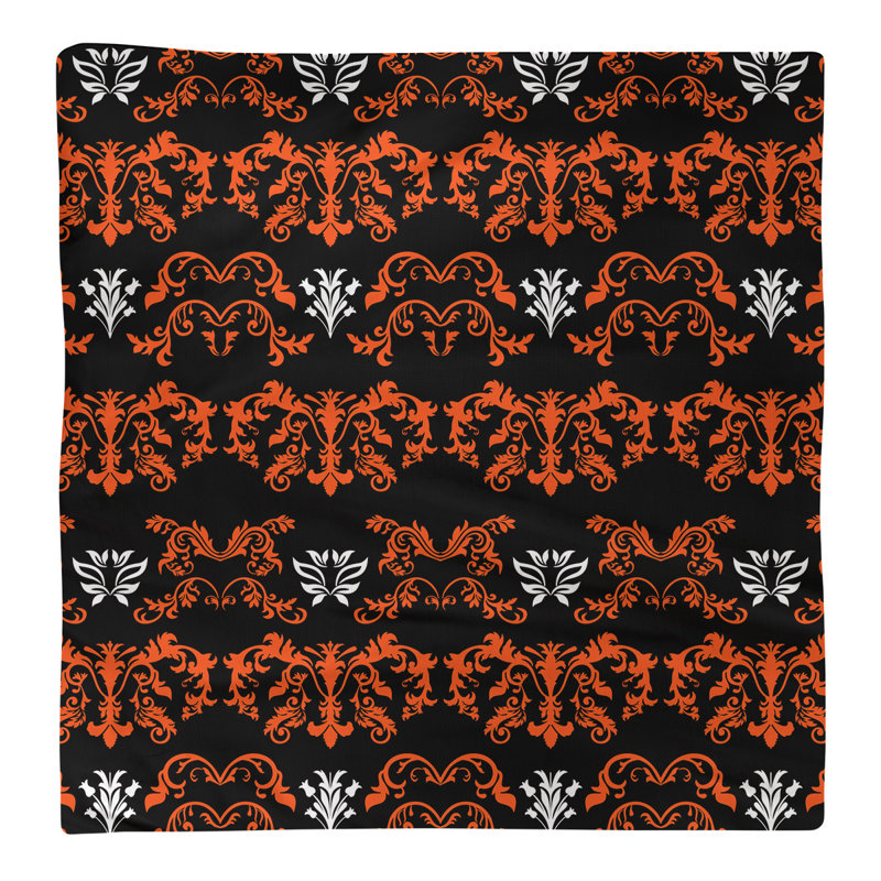 Damask Square Napkin, Orange/Black/White, Polyester, 10" W x 10" L