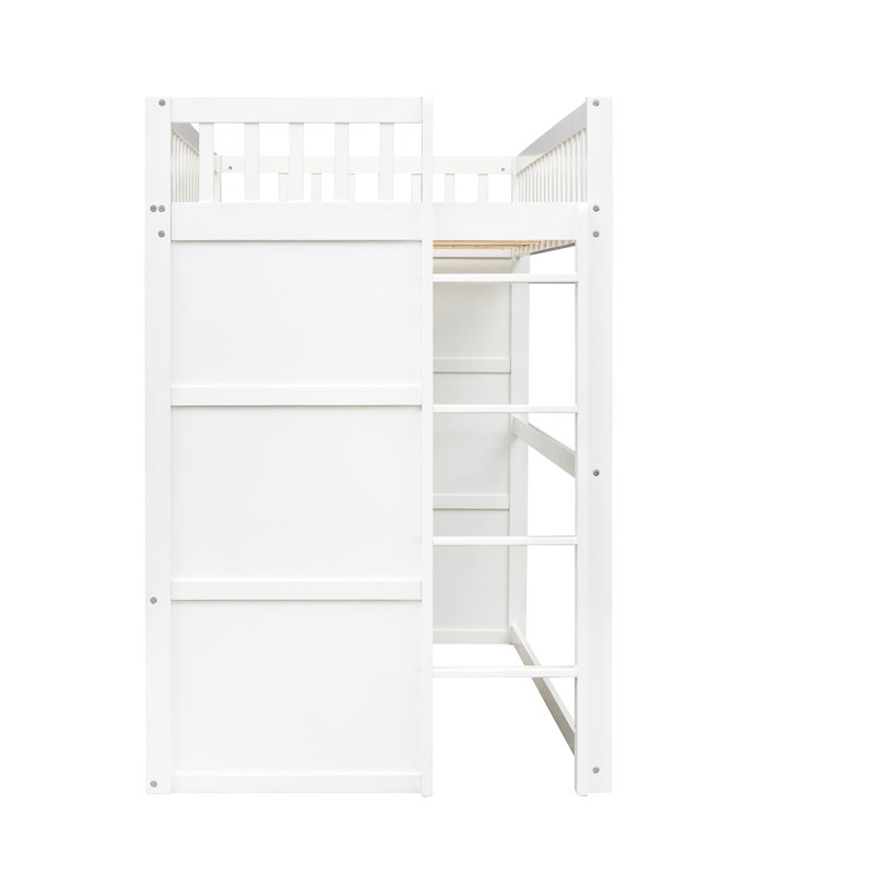 Lit mezzanine simple en bois massif avec finition blanche pour une chambre à coucher élégante, utilisation durable en pin