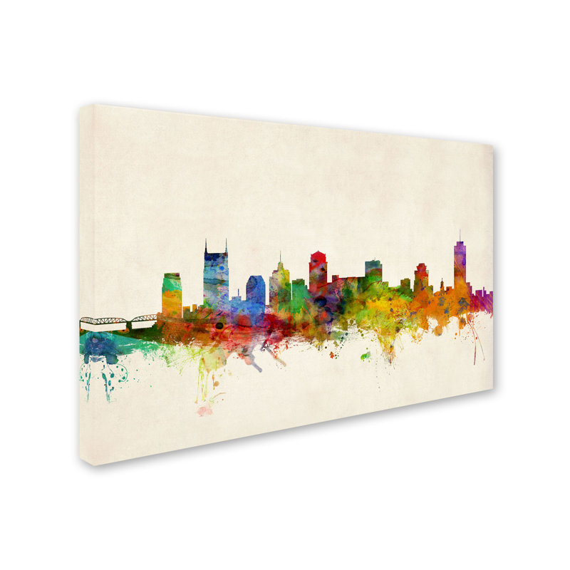 « nashville aquarelle horizon » par michael tompsett, impression sur toile tendue, H 22 po x l 32 po x P 2 po