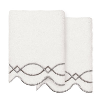  100% Turkish Cotton DIAMOND CHAIN Scallop 2PC Embellished Hand Towel Set