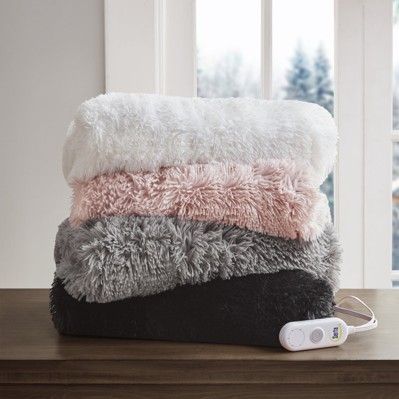 Serta Malea Heated Shaggy Faux Fur Heated Throw, Blush