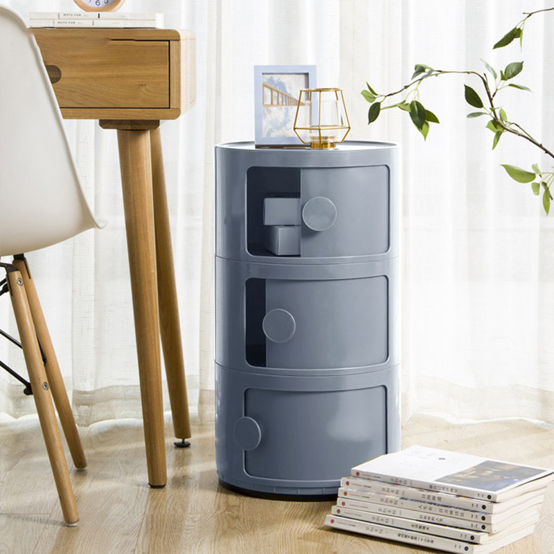 Kiyomi Tray Top Drum End Table, Grey, 58" H x 32" W x 32" D
