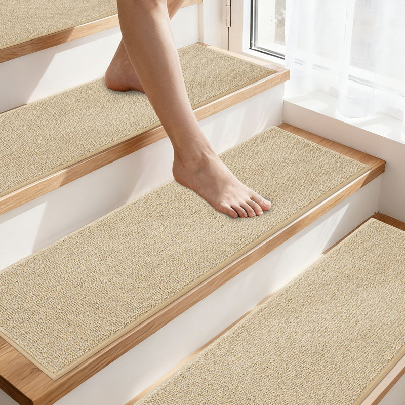 Tapis d'escalier intérieur antidérapant et lavable (ensemble de 4), Light Beige, 4