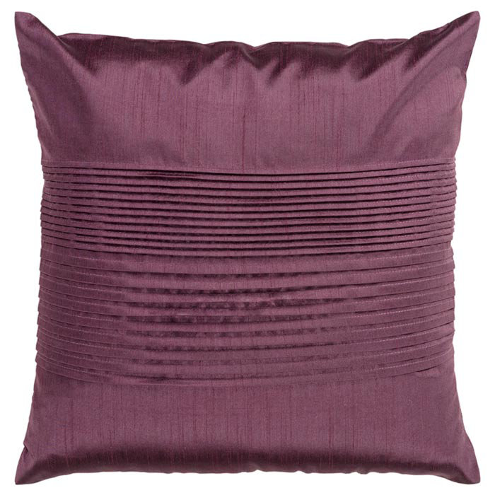 Coussin décoratif carré plissé Daquaries, 22 po x 22 po, Prune, Duvet