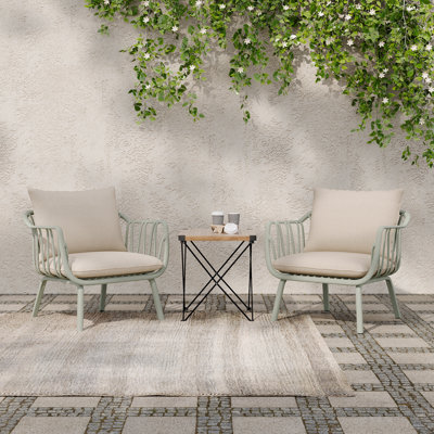 Ensemble de 2 fauteuils club d'extérieur au fini vert PP avec coussin beige