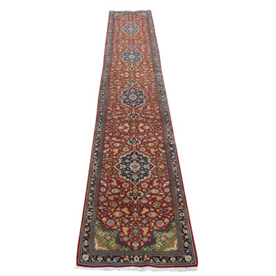 Tapis rouge écarlate 2 pi 8 po x 16 pi 6 po, nouveau persan Qum, 250 KPSI, 100% laine, tissage dense, noué à la main