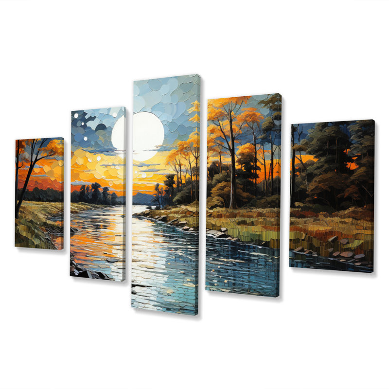 «Orange River Silvery Waters I», reproduction d'art sur toile - 5 panneaux