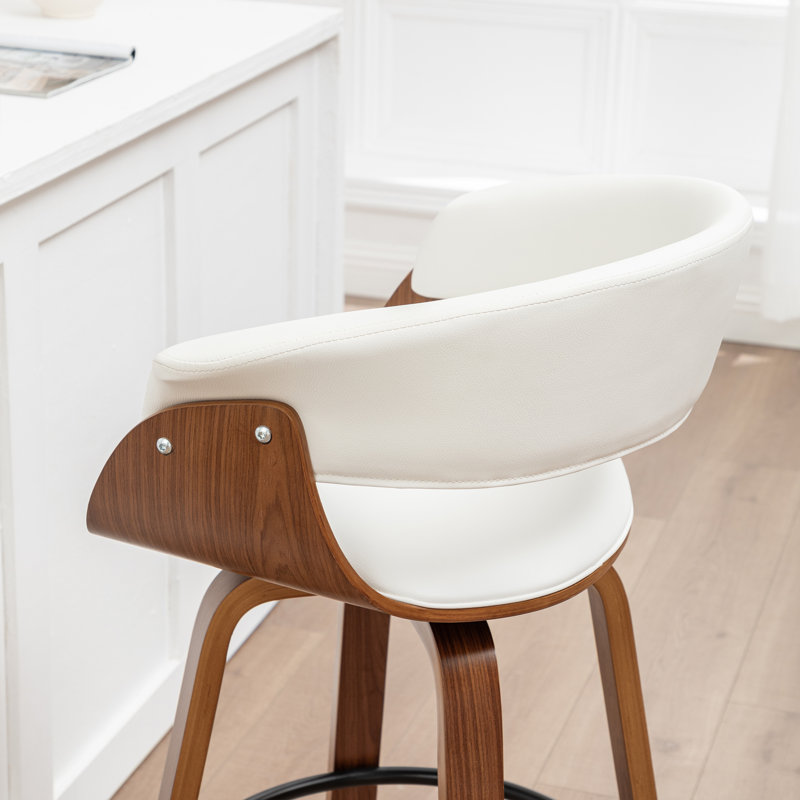 Tabourets pivotants Mid-Century rembourrés en similicuir Devlin, Blanc, Tabouret de comptoir (siège d'une hauteur de 25 p