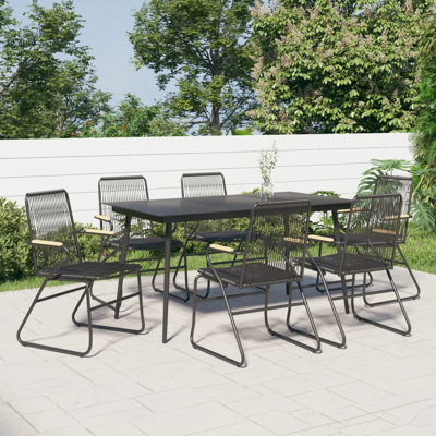 Patio Dining Set Black PVC Rattan