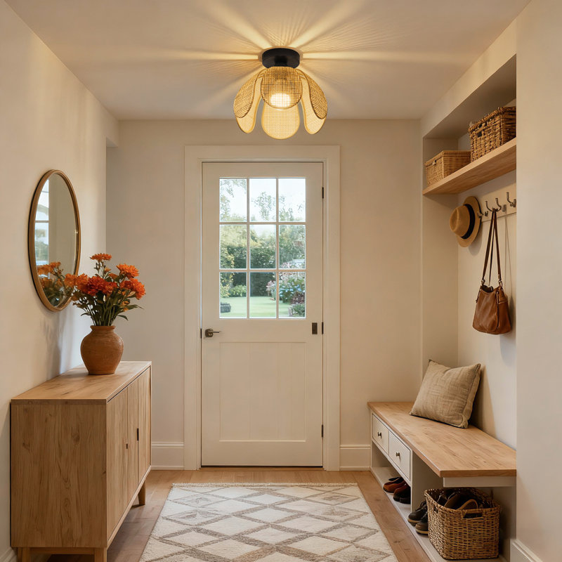 11.8” Six-petaled Woven Rattan Semi Flush Mount