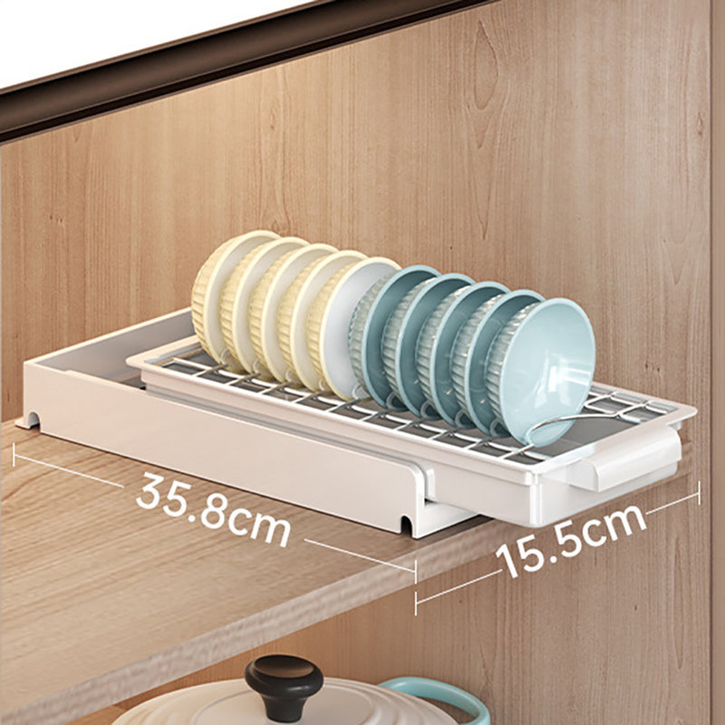 Pull Out Cabinet Organizer, Pull Out Dish Racks, Cabinet Slide Out Dish Drying Rack With Drainboard, Carbon Steel Sliding Drawer Pantry Shelf